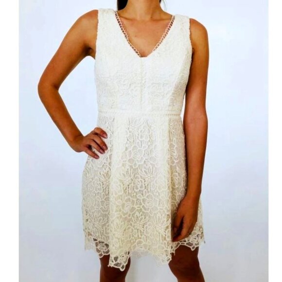 Altar’d State | Crochet Lace Sleeveless Mini Dress in Ivory	| Size Large - Picture 1 of 13